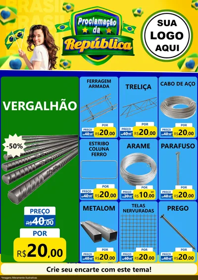 Modelo de Encarte para Encarte A4 Vertical com o tema Proclamação da República para Ferragens
