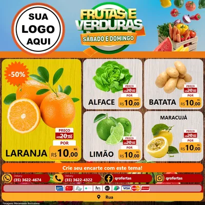 Modelo de Rede Social para Feed Facebook com o tema Frutas e Verduras Sábado e Domingo para Hortifrúti