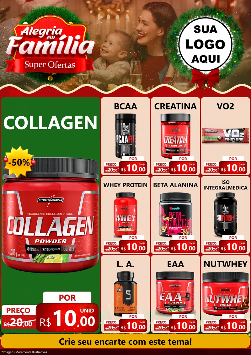 Modelo de Encarte para Encarte A4 Vertical com o tema Alegria Em Família - Super Ofertas para Suplementos alimentares