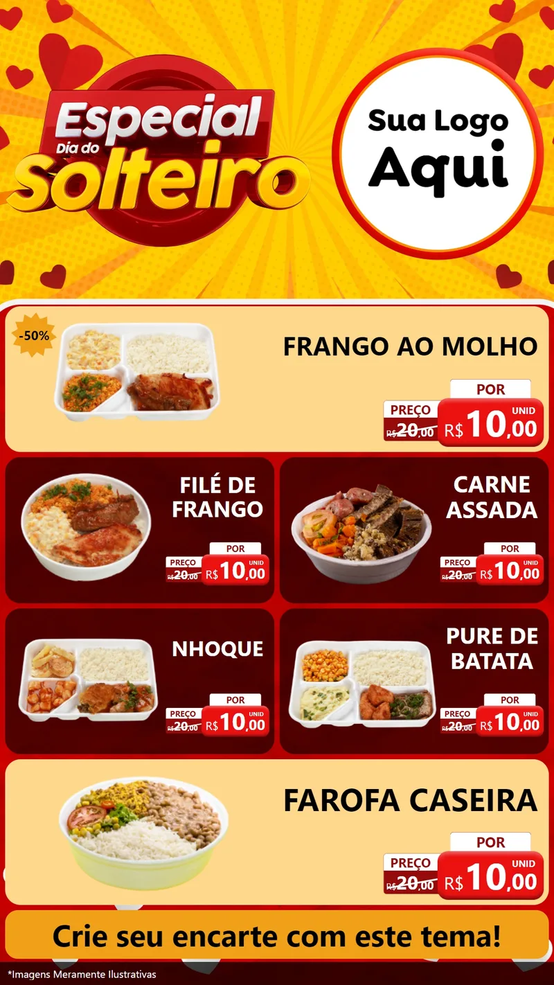 Modelo de TV para TV Vertical com o tema Especial Dia do Solteiro para Restaurante