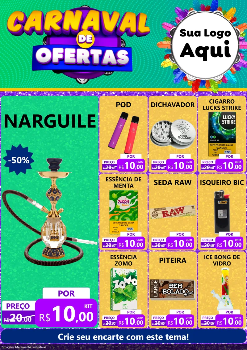 Modelo de Encarte para Encarte A4 Vertical com o tema Carnaval de Ofertas para Tabacaria