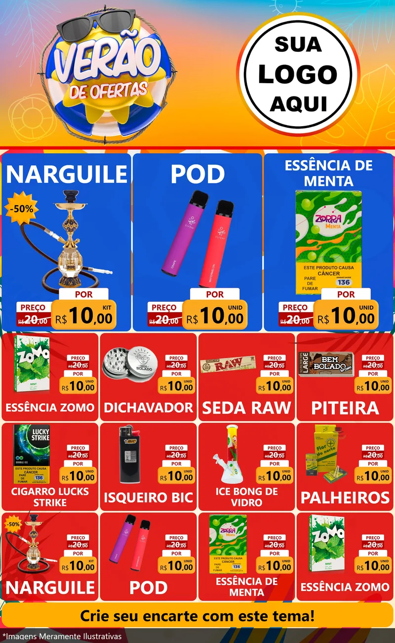 Modelo de Encarte para Encarte Grande com o tema Verão de Ofertas para Tabacaria