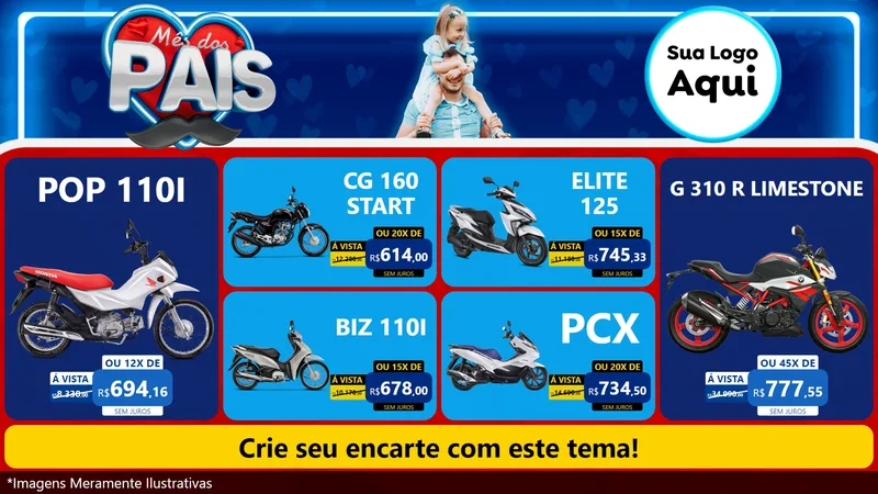 Modelo de TV para TV Horizontal com o tema Mês Dos Pais para Concessionaria de Motos