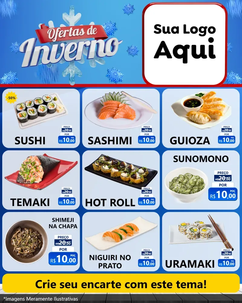Modelo de Rede Social para Feed Instagram com o tema Ofertas de Inverno para Comida japonesa
