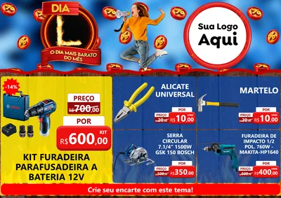 Modelo de Encarte para Encarte A4 Horizontal com o tema Dia L - O Dia Mais Barato Do Mês para Maquinas e Ferramentas