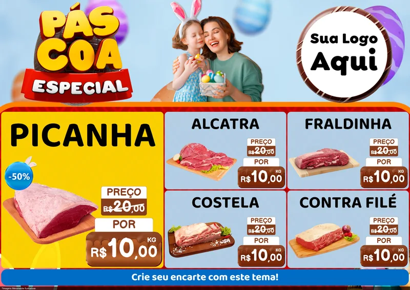 Modelo de Encarte para Encarte A4 Horizontal com o tema Páscoa Especial para Açougue