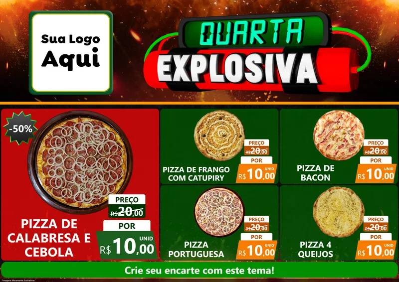 Modelo de Encarte para Encarte A4 Horizontal com o tema Quarta Explosiva para Pizzaria