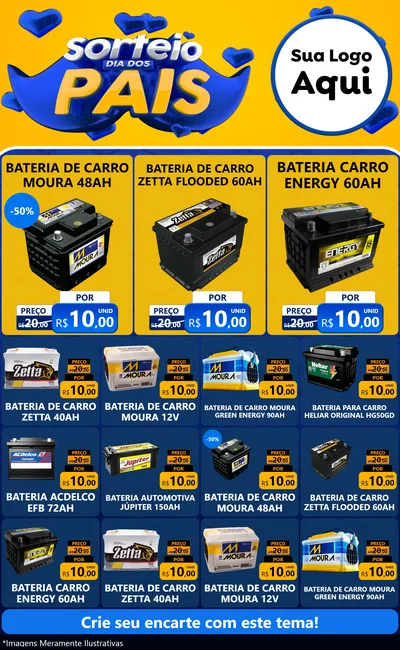 Modelo de Encarte para Encarte Grande com o tema Sorteio Dia dos Pais para Baterias Elétricas