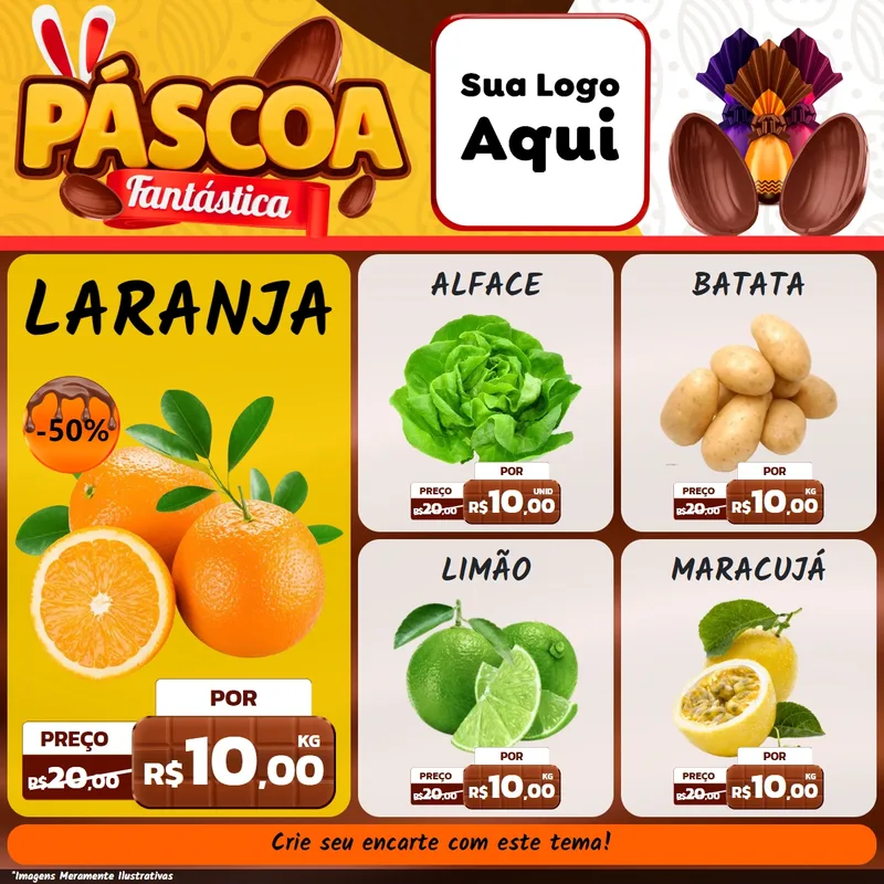 Modelo de Rede Social para Feed Facebook com o tema Páscoa Fantástica para Hortifrúti