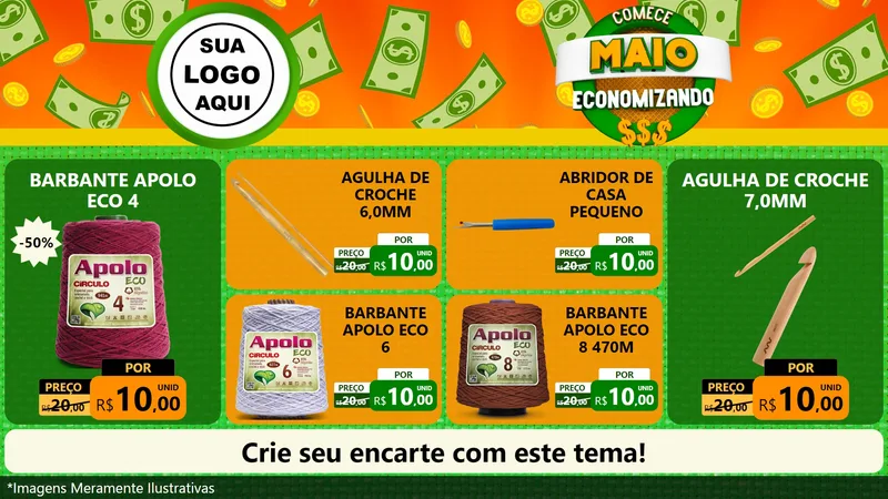 Modelo de TV para TV Horizontal com o tema Comece Maio Economizando para Armarinho e Aviamentos