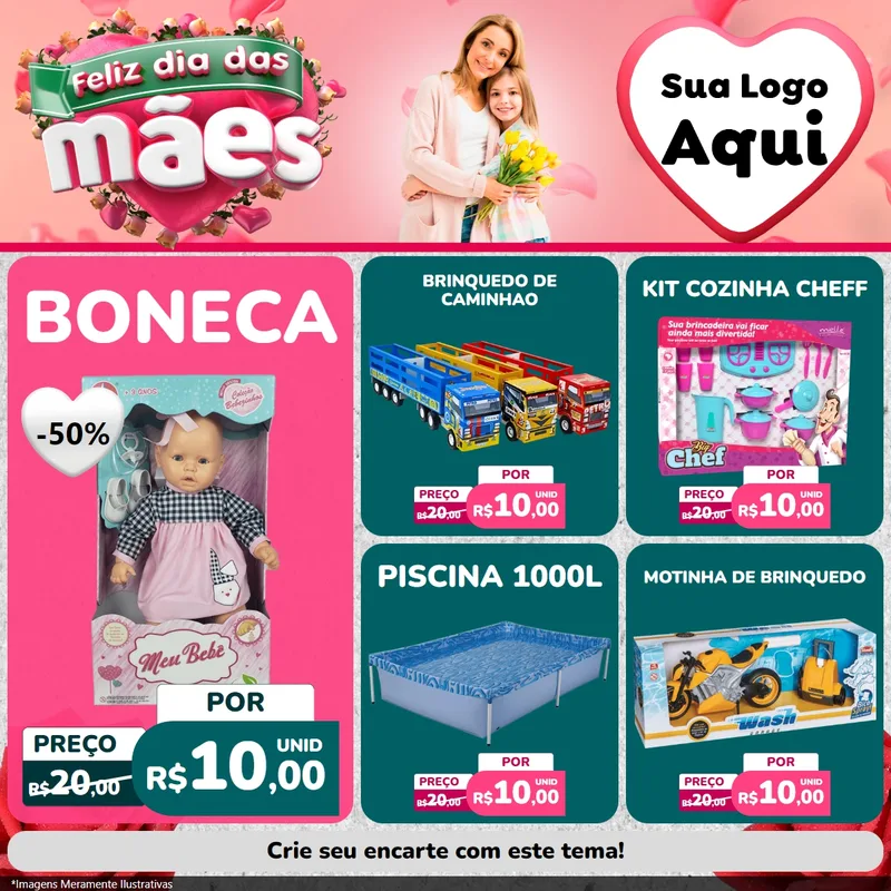 Modelo de Rede Social para Feed Facebook com o tema Feliz Dia das Mães para Brinquedos