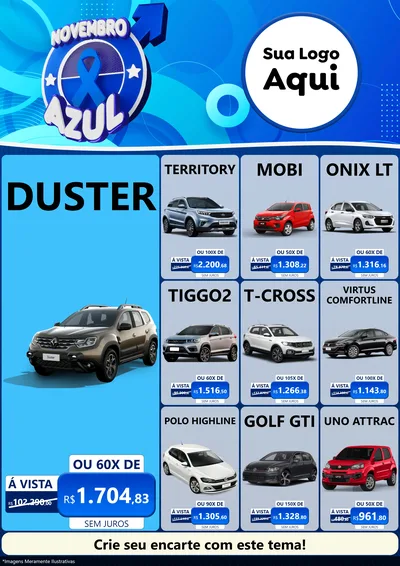 Modelo de Encarte para Encarte A4 Vertical com o tema Novembro Azul para Concessionaria de Carros