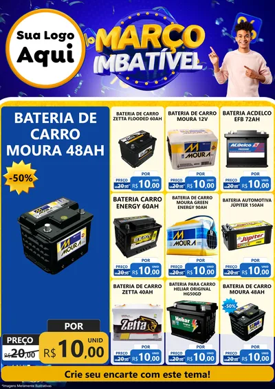 Modelo de Encarte para Encarte A4 Vertical com o tema Março Imbatível para Baterias Elétricas