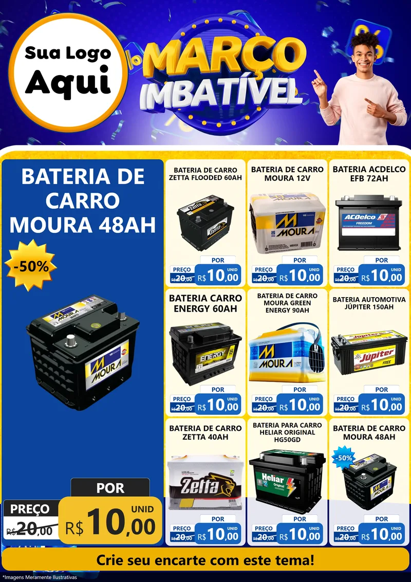 Modelo de Encarte para Encarte A4 Vertical com o tema Março Imbatível para Baterias Elétricas