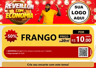 Modelo de Cartaz para Cartaz A4 Horizontal com o tema Réveillon com Economia para Assados