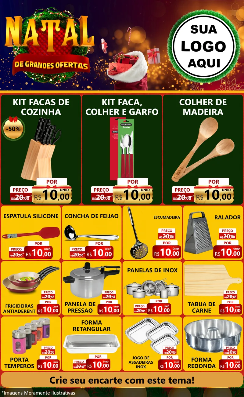 Modelo de Encarte para Encarte Grande com o tema Natal de Grandes Ofertas para Utilidades Domésticas