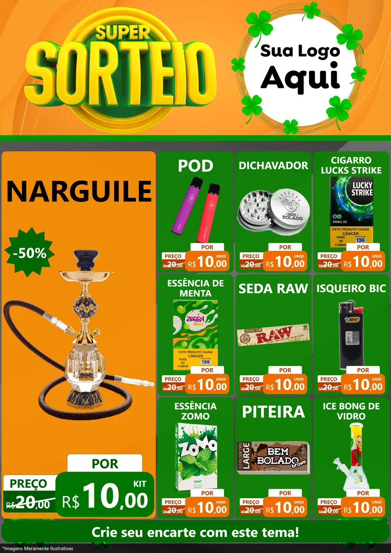 Modelo de Encarte para Encarte A4 Vertical com o tema Super Sorteio para Tabacaria