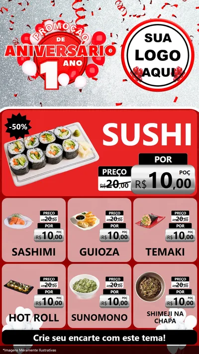 Modelo de Rede Social para Stories com o tema Promoção de Aniversário - 1 Ano para Comida japonesa