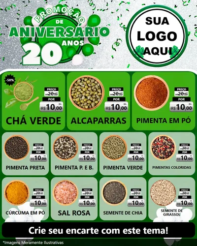 Modelo de Rede Social para Feed Instagram com o tema Promoção de Aniversário - 20 Anos para Produtos Naturais