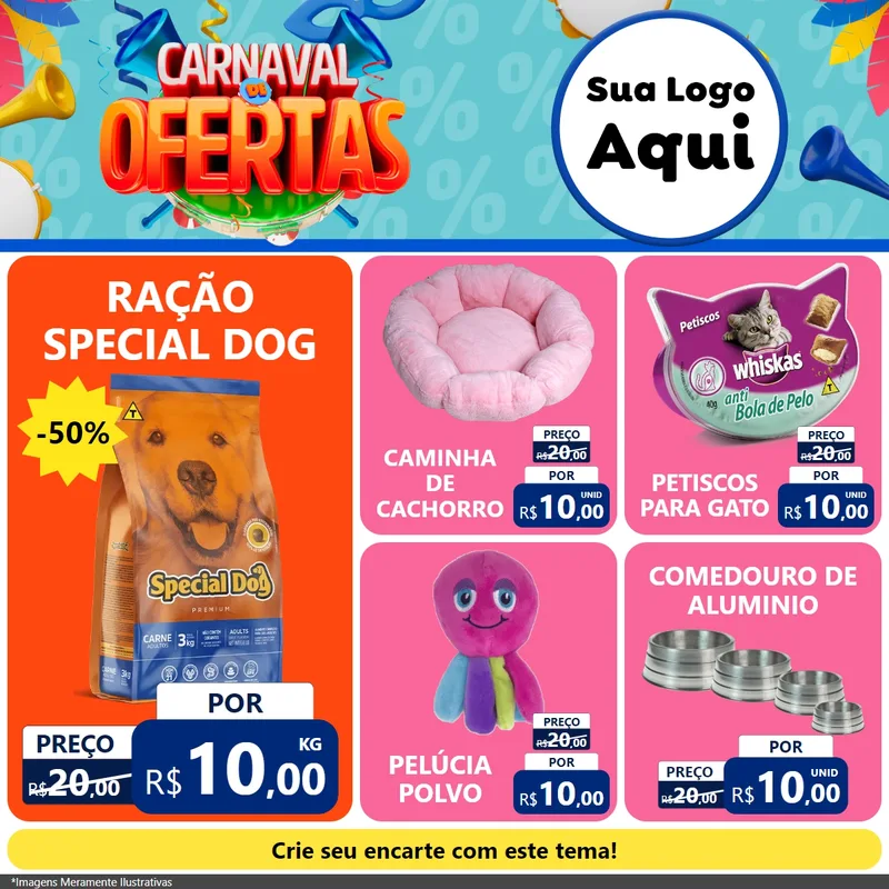 Modelo de Rede Social para Feed Facebook com o tema Carnaval de Ofertas para Pet Shop