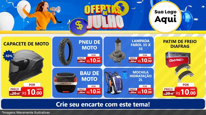 Modelo de TV para TV Horizontal com o tema Ofertas de Julho para Moto peças