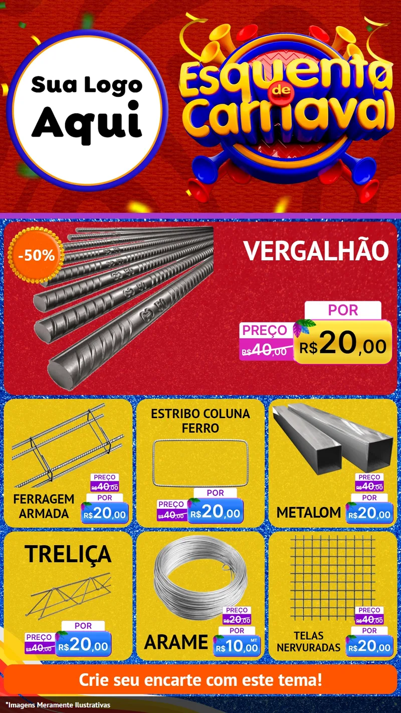 Modelo de Rede Social para Stories com o tema Esquenta de Carnaval para Ferragens