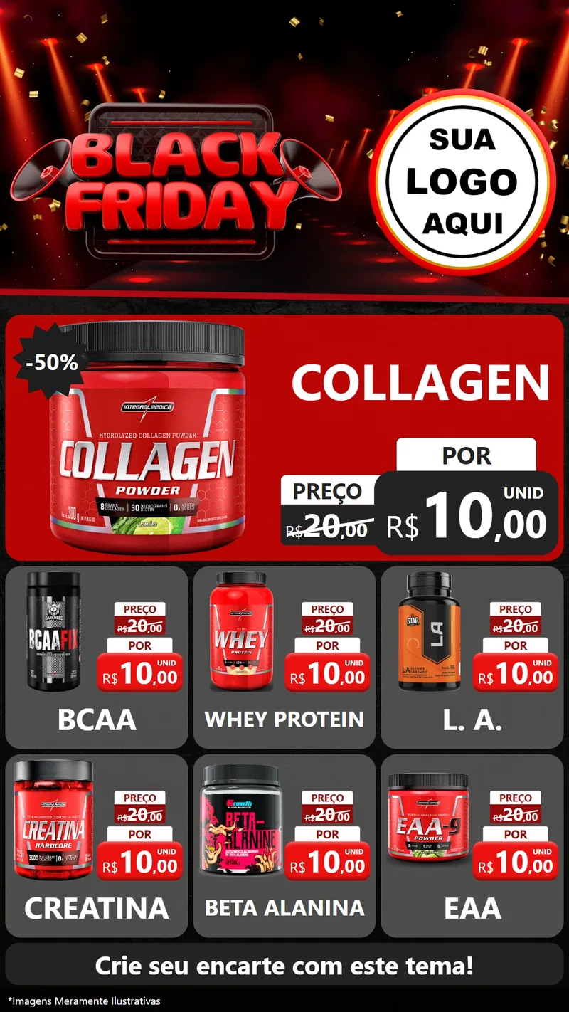 Modelo de Rede Social para Stories com o tema Black Friday para Suplementos alimentares