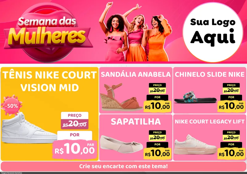 Modelo de Encarte para Encarte A4 Horizontal com o tema Semana das Mulheres para Calçados