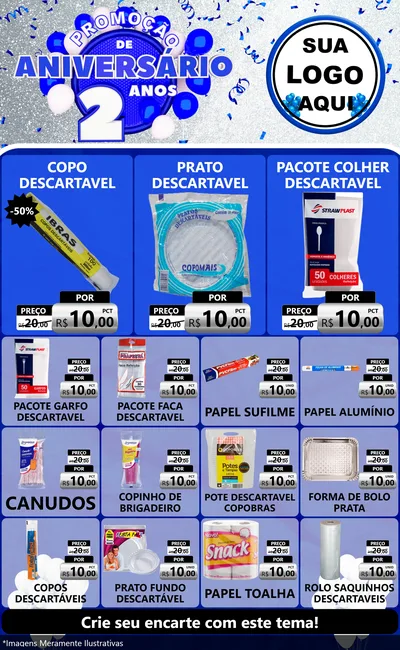 Modelo de Encarte para Encarte Grande com o tema Promoção de Aniversário - 2 Anos para Embalagens