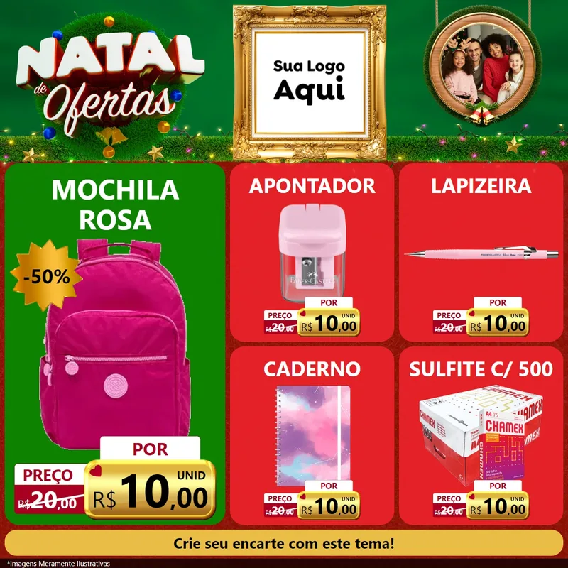 Modelo de Rede Social para Feed Facebook com o tema Natal de Ofertas para Papelaria