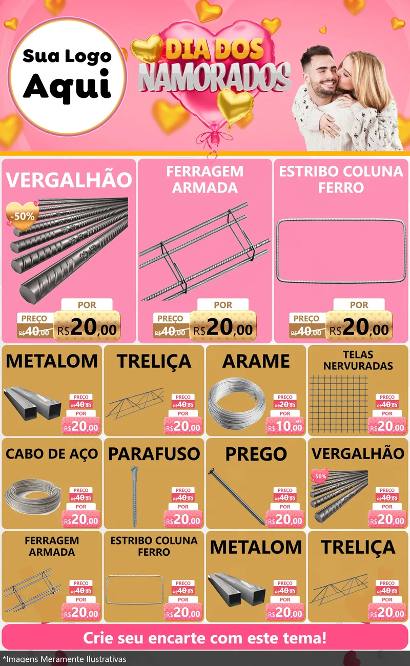 Modelo de Encarte para Encarte Grande com o tema Dia dos Namorados para Ferragens