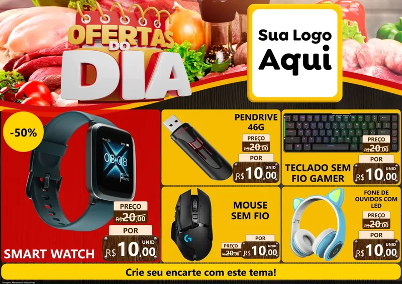 Modelo de Encarte para Encarte A4 Horizontal com o tema Ofertas do Dia para Informática