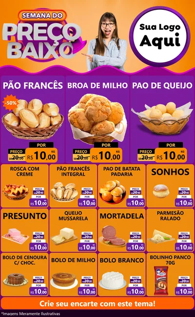 Modelo de Encarte para Encarte Grande com o tema Semana do Preço Baixo para Padaria
