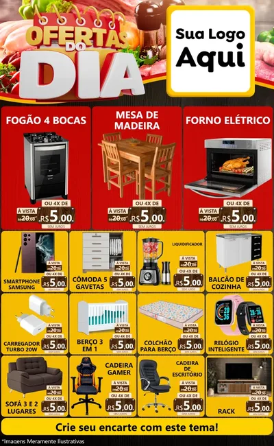 Modelo de Encarte para Encarte Grande com o tema Ofertas do Dia para Móveis e Eletro