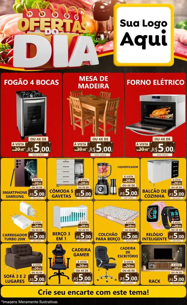 Modelo de Encarte para Encarte Grande com o tema Ofertas do Dia para Móveis e Eletro