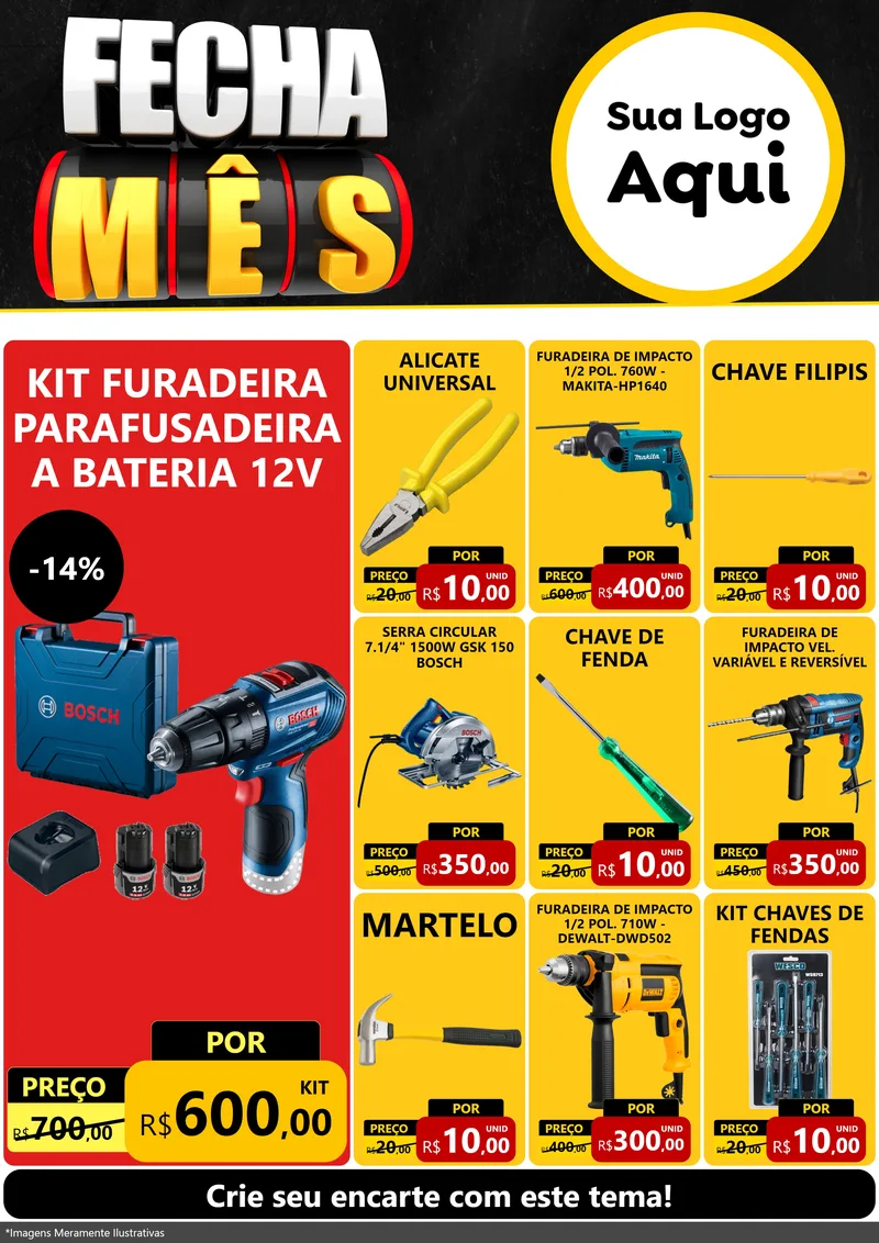 Modelo de Encarte para Encarte A4 Vertical com o tema Fecha Mês para Maquinas e Ferramentas