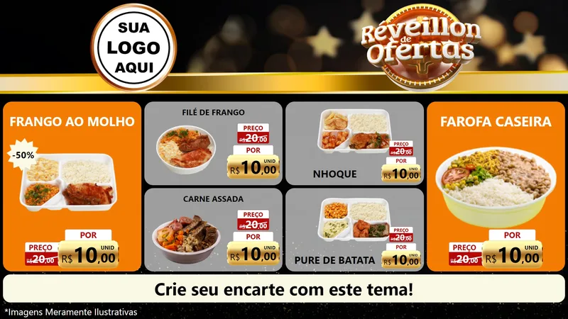 Modelo de TV para TV Horizontal com o tema Réveillon de Ofertas para Restaurante