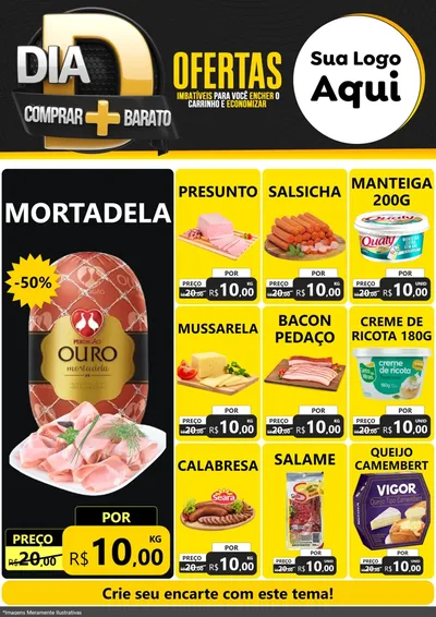 Modelo de Encarte para Encarte A4 Vertical com o tema Dia D Mais Economia para Frios e Laticínios