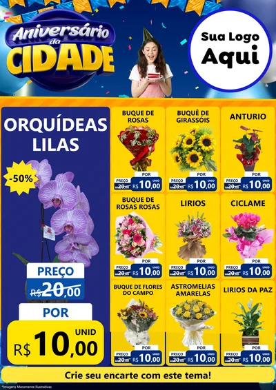 Modelo de Encarte para Encarte A4 Vertical com o tema Aniversário da Cidade para Floricultura e jardim