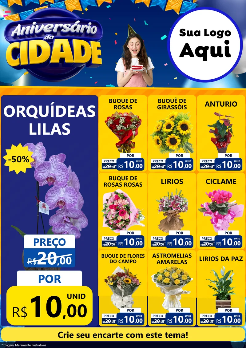 Modelo de Encarte para Encarte A4 Vertical com o tema Aniversário da Cidade para Floricultura e jardim