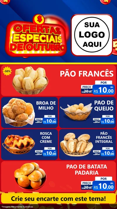 Modelo de TV para TV Vertical com o tema Ofertas Especiais de Outubro para Padaria