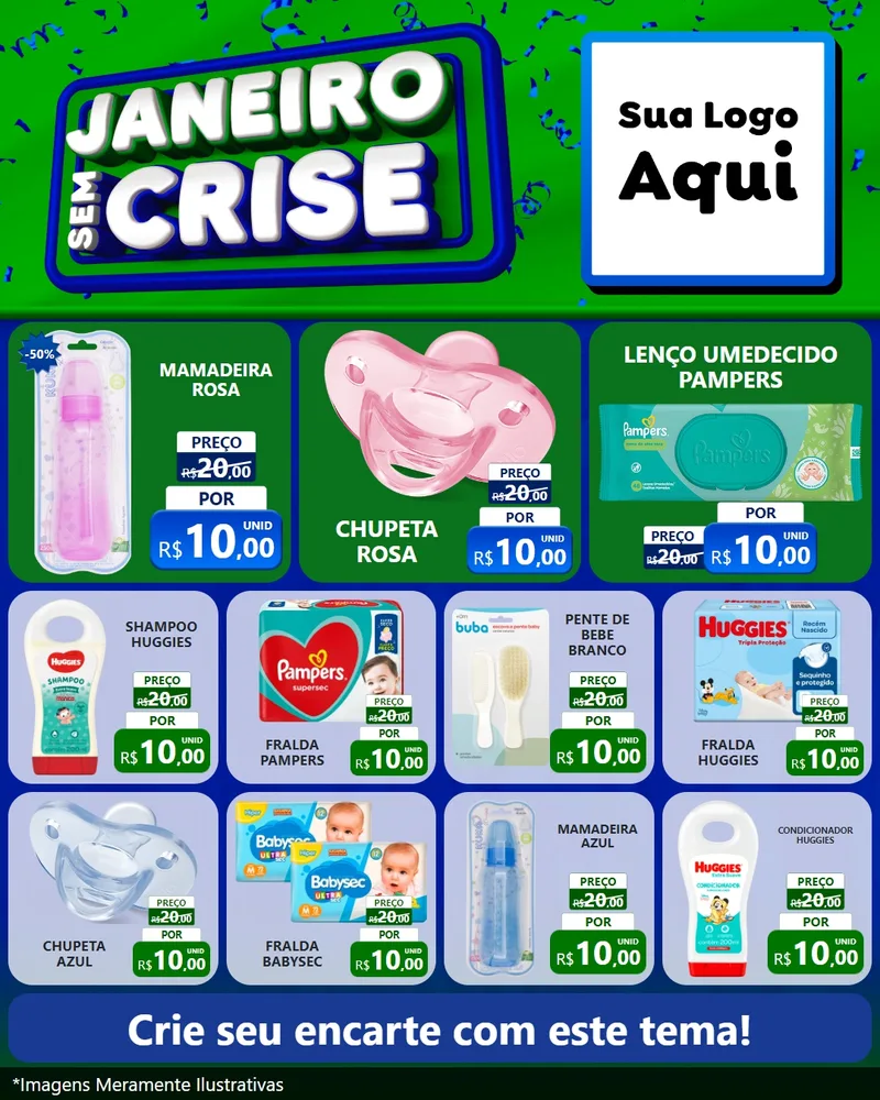 Modelo de Rede Social para Feed Instagram com o tema Janeiro Sem Crise para Bebês