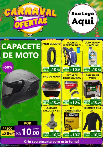 Modelo de Encarte para Encarte A4 Vertical com o tema Carnaval de Ofertas para Moto peças