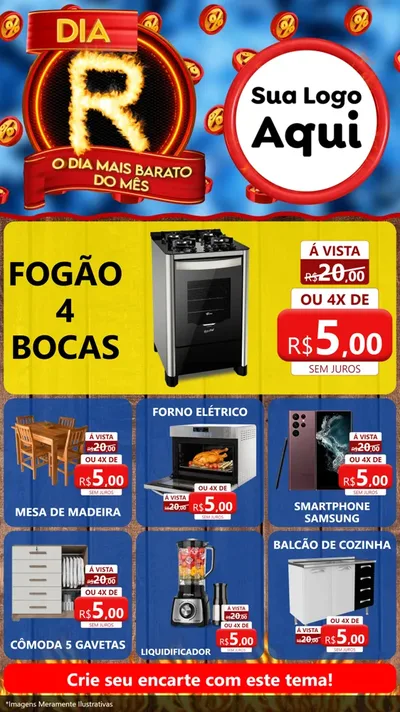 Modelo de Rede Social para Stories com o tema Dia R - O Dia Mais Barato Do Mês para Móveis e Eletro