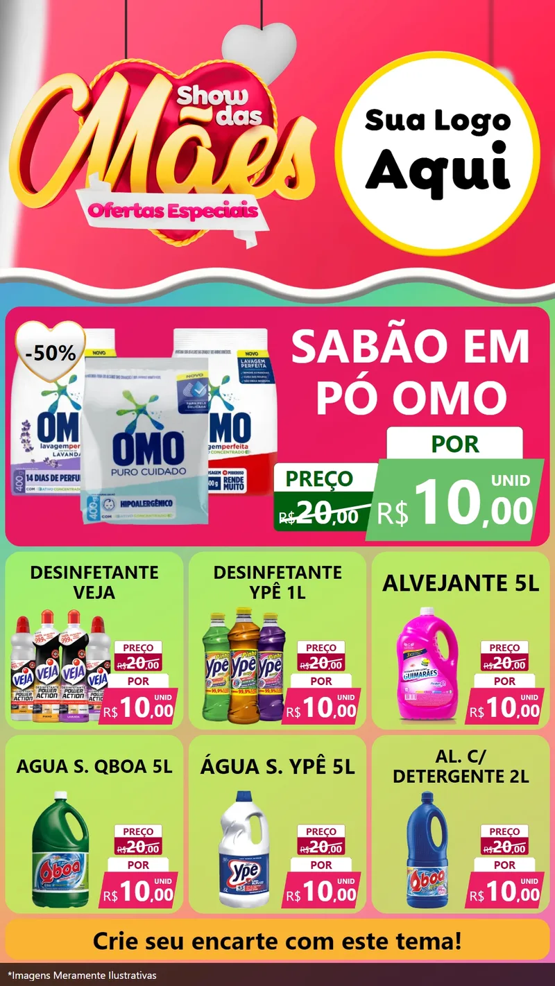 Modelo de Rede Social para Stories com o tema Show das Mães - Ofertas Especiais para Produtos de Limpeza