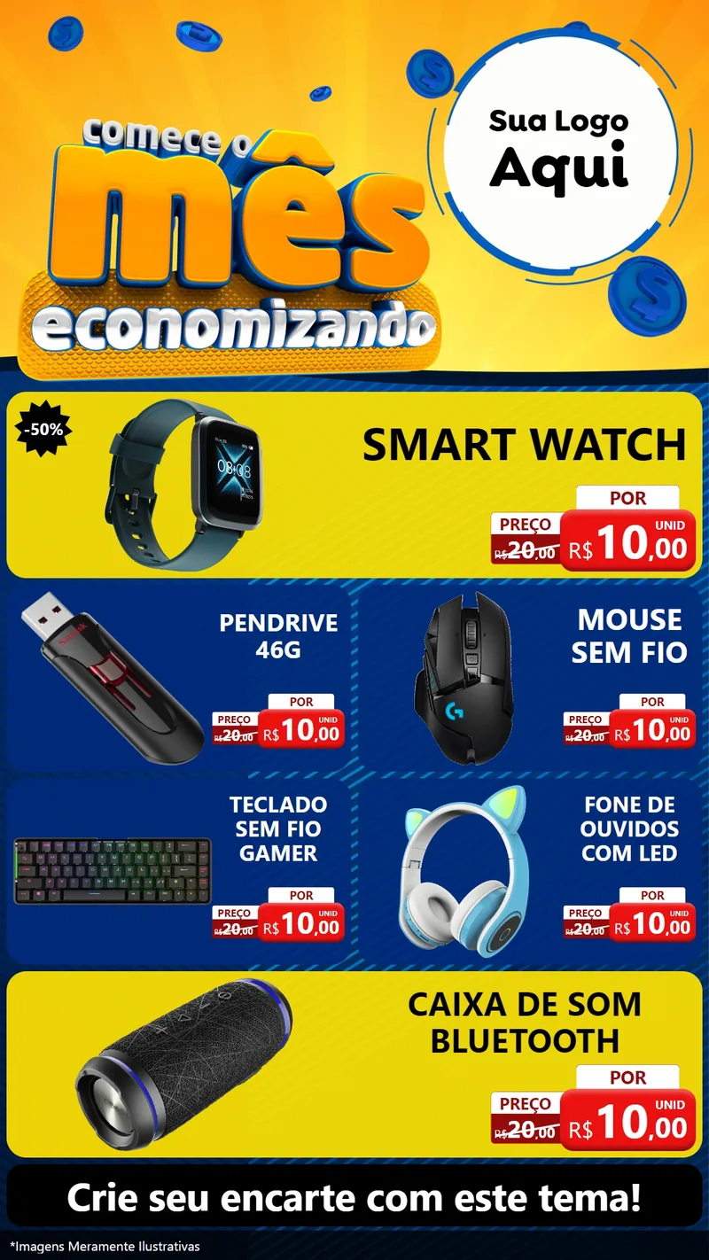 Modelo de TV para TV Vertical com o tema Comece O Mês Economizando para Informática