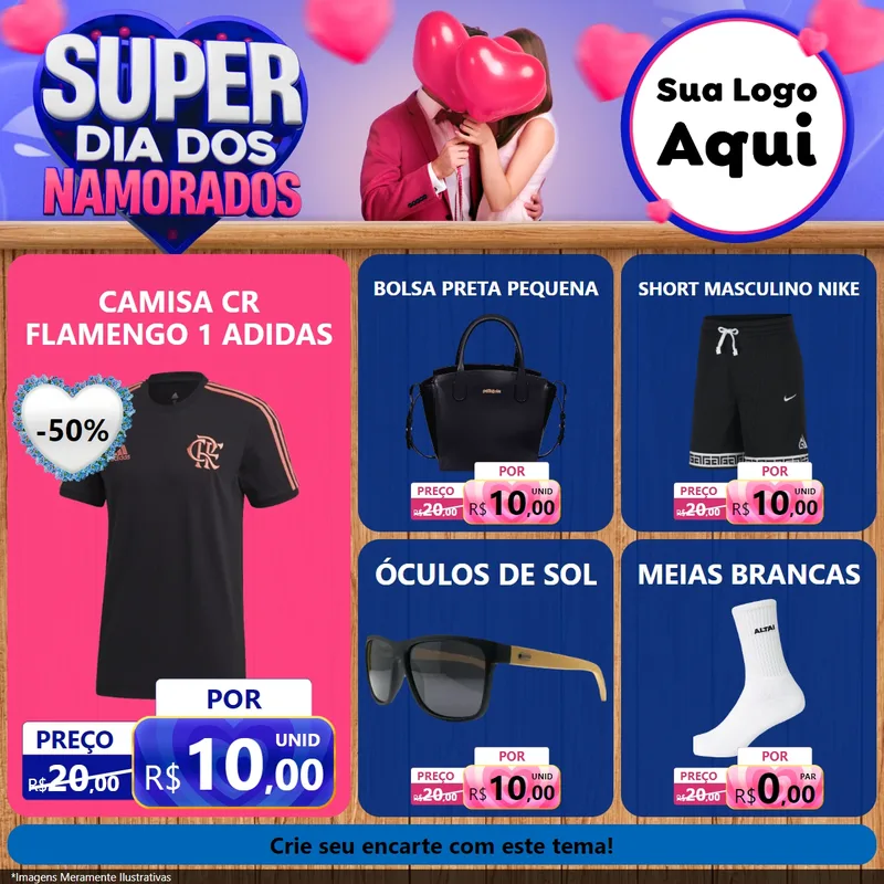 Modelo de Rede Social para Feed Facebook com o tema Super Dia dos Namorados para Roupas e acessórios