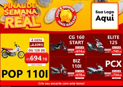 Modelo de Encarte para Encarte A4 Horizontal com o tema Final de Semana do Real para Concessionaria de Motos