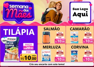 Modelo de Encarte para Encarte A4 Horizontal com o tema Semana das Mães para Peixaria