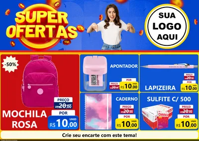 Modelo de Encarte para Encarte A4 Horizontal com o tema Super Ofertas para Papelaria